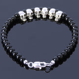 Handmade Men Women Gemstone Bracelet Black Onyx 925 Sterling Silver Skull Bead Clasp DiyNotion BR347