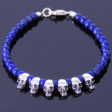 Handmade Men Women Gemstone Bracelet Lapis 925 Sterling Silver Skull Clasp DiyNotion BR348