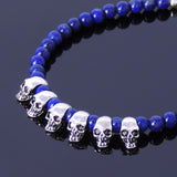 Handmade Men Women Gemstone Bracelet Lapis 925 Sterling Silver Skull Clasp DiyNotion BR348