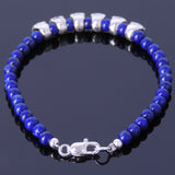 Handmade Men Women Gemstone Bracelet Lapis 925 Sterling Silver Skull Clasp DiyNotion BR348