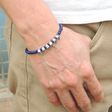 Handmade Men Women Gemstone Bracelet Lapis 925 Sterling Silver Skull Clasp DiyNotion BR348