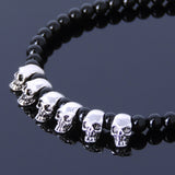 Handmade Men Women Gemstone Bracelet Black Onyx 925 Sterling Silver Skull Bead Clasp DiyNotion BR347