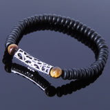 Men's Women Matte Black Onyx Tiger Eye Sterling Silver Bracelet Cross Charm DiyNotion Handmade BR128