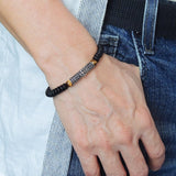 Men's Women Matte Black Onyx Tiger Eye Sterling Silver Bracelet Cross Charm DiyNotion Handmade BR128