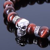 Men's Women Red Tiger Eye Sterling Silver Skull Bracelet 925 Clasp Gemstone DiyNotion Handmade BR352
