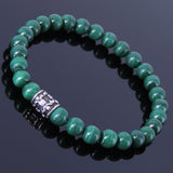 Men's Women Malachite Sterling Silver Bracelet Fleur de Lis Bead Gemstone DiyNotion Handmade BR261E