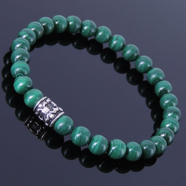 Men's Women Malachite Sterling Silver Bracelet Fleur de Lis Bead Gemstone DiyNotion Handmade BR261E