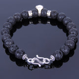 Men's Women Lava Rock Sterling Silver Skull Bracelet 925 Spacers Clasp DiyNotion Handmade BR353