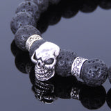 Men's Women Lava Rock Sterling Silver Skull Bracelet 925 Spacers Clasp DiyNotion Handmade BR353