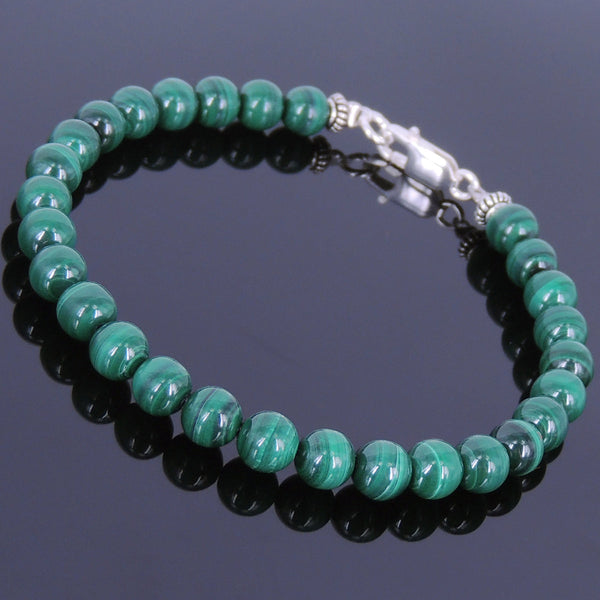 Men's Women Malachite Sterling Silver Bracelet 925 Spacer Clasp Gemstone DiyNotion Handmade BR354