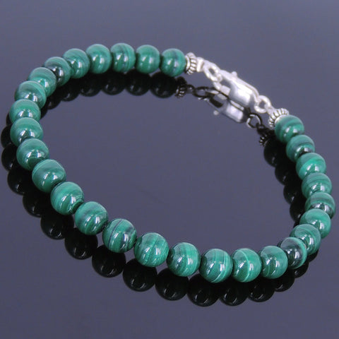 Men's Women Malachite Sterling Silver Bracelet 925 Spacer Clasp Gemstone DiyNotion Handmade BR354