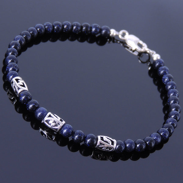 Handmade Men Women Gemstone Bracelet Sandstone 925 Sterling Silver Bead & Clasp DiyNotion BR039