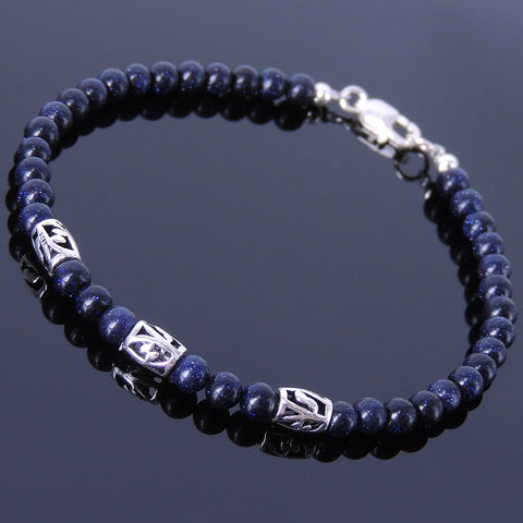 Handmade Men Women Gemstone Bracelet Sandstone 925 Sterling Silver Bead & Clasp DiyNotion BR039