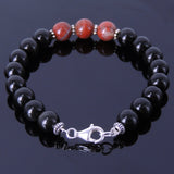 Handmade Men Women Gemstone Bracelet Black Obsidian Red Jasper Stone 925 Sterling Silver Spacer Clasp DiyNotion BR118