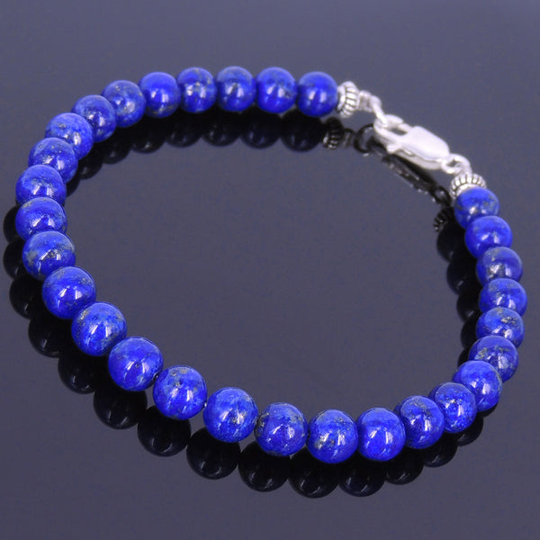 Men's Women Lapis Sterling Silver Bracelet Gemstone 925 Spacers DiyNotion Handmade BR355