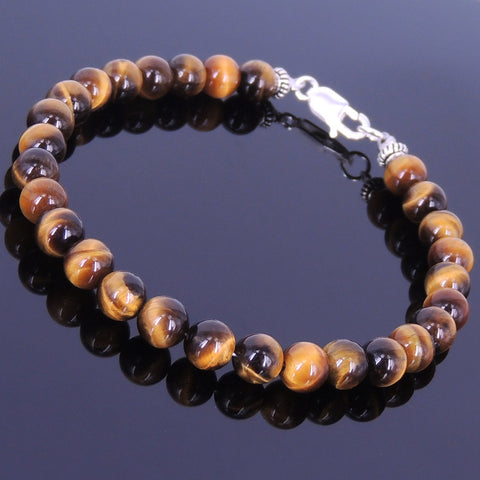 Handmade Men Women Gemstone Bracelet Brown Tiger Eye 925 Sterling Silver Spacers Clasp DiyNotion BR356