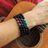 Handmade Men Women Gemstone Bracelet Black Obsidian Turquoise 925 Sterling Silver Spacer Clasp DiyNotion BR121