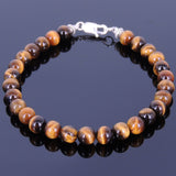 Handmade Men Women Gemstone Bracelet Brown Tiger Eye 925 Sterling Silver Spacers Clasp DiyNotion BR356