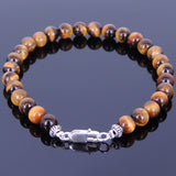 Handmade Men Women Gemstone Bracelet Brown Tiger Eye 925 Sterling Silver Spacers Clasp DiyNotion BR356