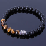 Men's Women Matte Black Onyx Tiger Eye 925 Sterling Silver Bracelet Fleur de Lis DiyNotion Handmade BR190E