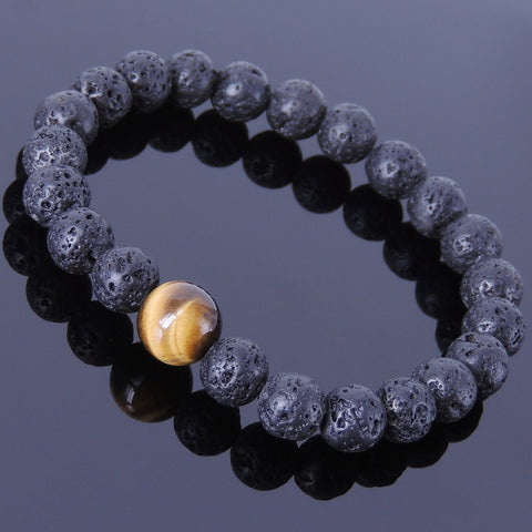 Men's Women Lava Rock Tiger Eye Bracelet  Gemstone DiyNotion Handmade BR359