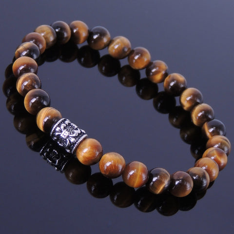 Men's Women Tiger Eye 925 Sterling Silver Bracelet Fleur de Lis Bead DiyNotion Handmade BR256E