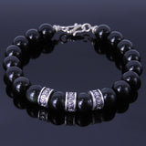 Men Women Black Obsidian Bracelet Handmade Gemstone 925 Sterling Silver Cross Spacer & Clasp DiyNotion BR162