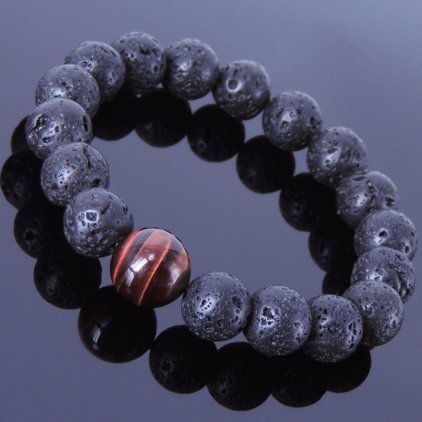 Men's Women Lava Rock Red Tiger Eye Bracelet Gemstone DiyNotion Handmade BR362