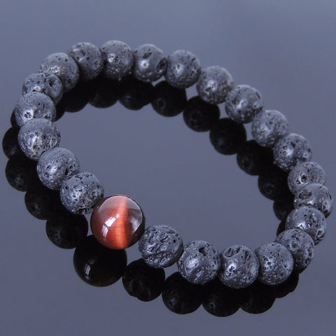 Men's Women Lava Rock Red Tiger Eye Bracelet Gemstone DiyNotion Handmade BR361