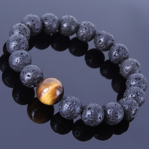 Men's Women Lava Rock Tiger Eye Bracelet Gemstone DiyNotion Handmade BR360
