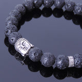 Men's Women Lava Rock Sterling Silver Bracelet 925 Buddha Buddhism Mantra Spacer DiyNotion Handmade BR365