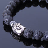 Men Women Gemstone Bracelet Tiger Eye Lava Rock 925 Sterling Silver Buddha Buddhism Mantra Spacer DiyNotion BR366