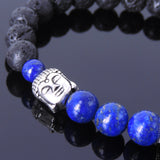 Men Women Gemstone Bracelet Lapis Lava Rock 925 Sterling Silver Buddha Buddhism Mantra Spacer DiyNotion BR367