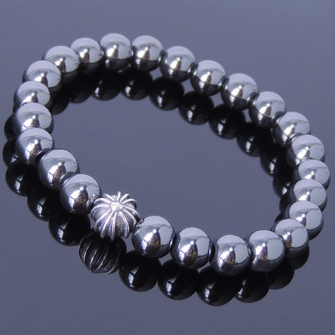 Men/Women Gemstone Bracelet Hematite 925 Sterling Silver Cross Bead DiyNotion BR363