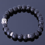Men's Women Lava Rock Sterling Silver Bracelet 925 Buddha Buddhism Mantra Spacer DiyNotion Handmade BR365