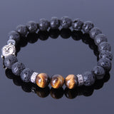 Men Women Gemstone Bracelet Tiger Eye Lava Rock 925 Sterling Silver Buddha Buddhism Mantra Spacer DiyNotion BR366