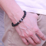 Men's Women Lava Rock Sterling Silver Skull Bracelet 925 Spacers Clasp DiyNotion Handmade BR353