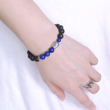 Men Women Gemstone Bracelet Lapis Lava Rock 925 Sterling Silver Buddha Buddhism Mantra Spacer DiyNotion BR367