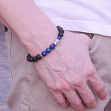 Men Women Gemstone Bracelet Lapis Lava Rock 925 Sterling Silver Buddha Buddhism Mantra Spacer DiyNotion BR367