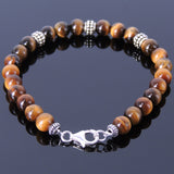 Handmade Men Women Gemstone Bracelet Brown Tiger Eye 925 Sterling Silver Spacers Clasp DiyNotion BR368
