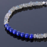 Handmade Gemstone Bracelet Faceted Labradorite Lapis Lazuli 925 Sterling Silver Spacer DiyNotion BR260