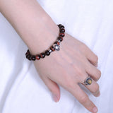 Men's Women Red Tiger Eye Sterling Silver Skull Bracelet 925 Clasp Gemstone DiyNotion Handmade BR352