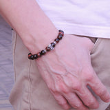 Men's Women Red Tiger Eye Sterling Silver Skull Bracelet 925 Clasp Gemstone DiyNotion Handmade BR352