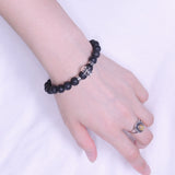 Men's Women Lava Rock Sterling Silver Skull Bracelet 925 Spacers Clasp DiyNotion Handmade BR353