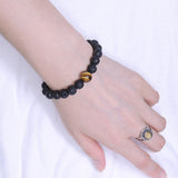 Men's Women Lava Rock Tiger Eye Bracelet  Gemstone DiyNotion Handmade BR359