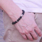 Men's Women Lava Rock Sterling Silver Bracelet 925 Buddha Buddhism Mantra Spacer DiyNotion Handmade BR365
