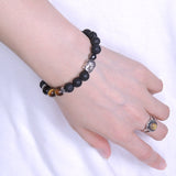 Men Women Gemstone Bracelet Tiger Eye Lava Rock 925 Sterling Silver Buddha Buddhism Mantra Spacer DiyNotion BR366