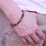 Handmade Men Women Gemstone Bracelet Brown Tiger Eye 925 Sterling Silver Spacers Clasp DiyNotion BR368