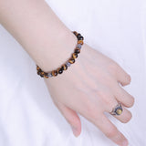 Handmade Men Women Gemstone Bracelet Brown Tiger Eye 925 Sterling Silver Spacers Clasp DiyNotion BR368