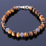 Handmade Men Women Gemstone Bracelet Brown Tiger Eye 925 Sterling Silver Spacers Clasp DiyNotion BR368
